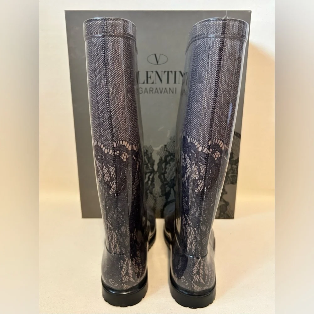 Valentino Women's Lace Patterned Rain Boots - Gray